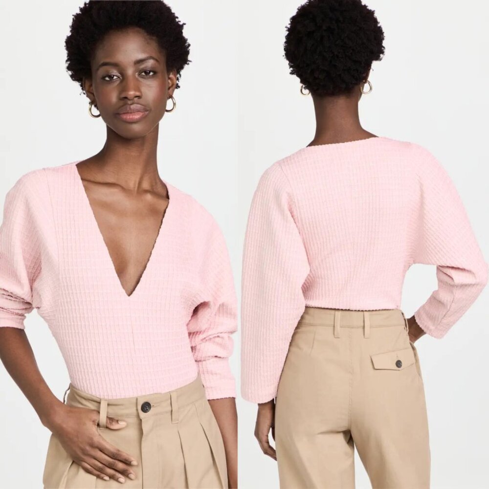 MARA HOFFMAN Pink Mariana Deep V-Neck Waffle Bodysuit Size S